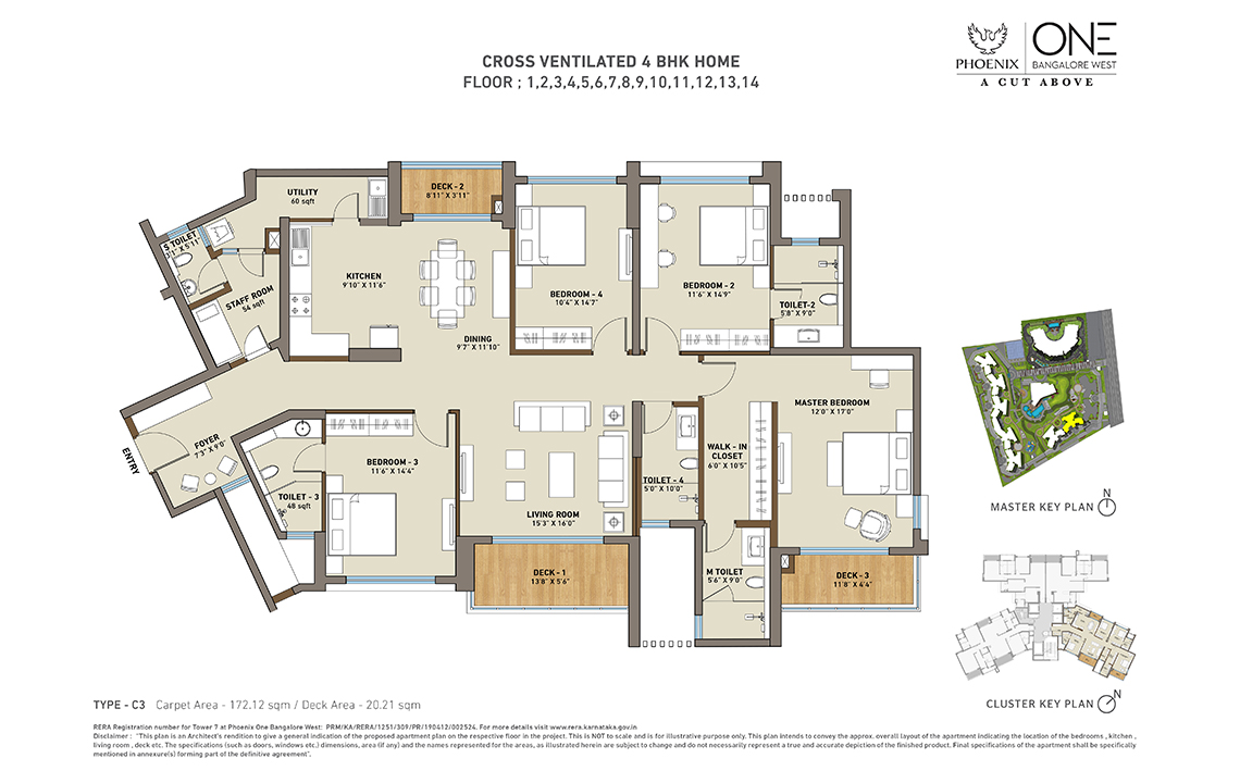 Floor Plan (4 BHK) of Luxury Residential Flats in